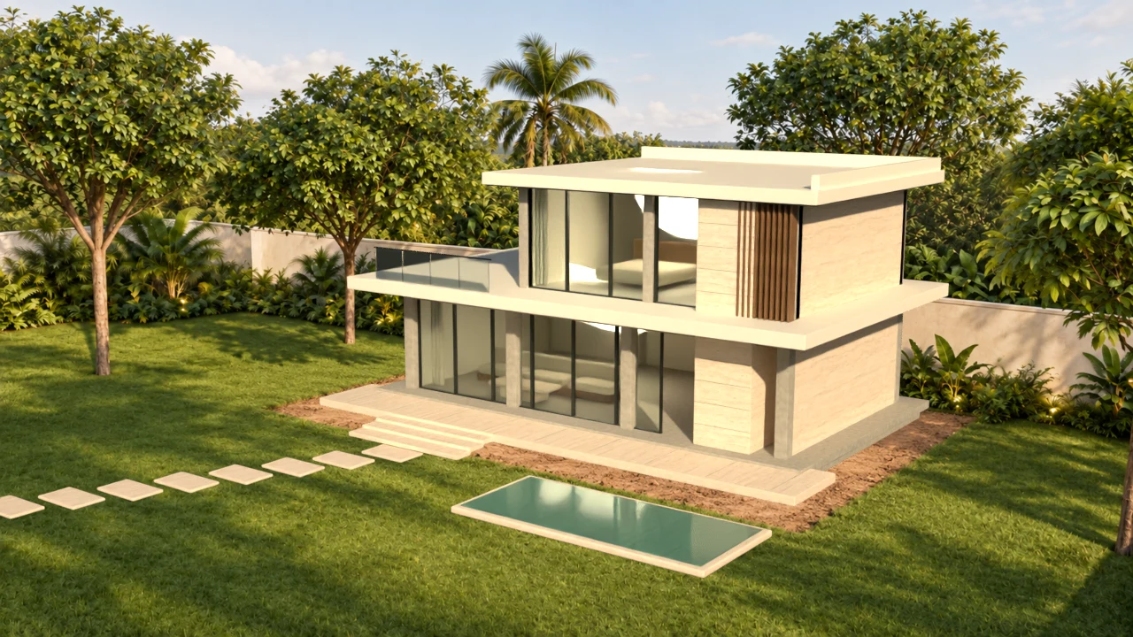 Photorealistic concept of a contemporary Nigerian garden residence